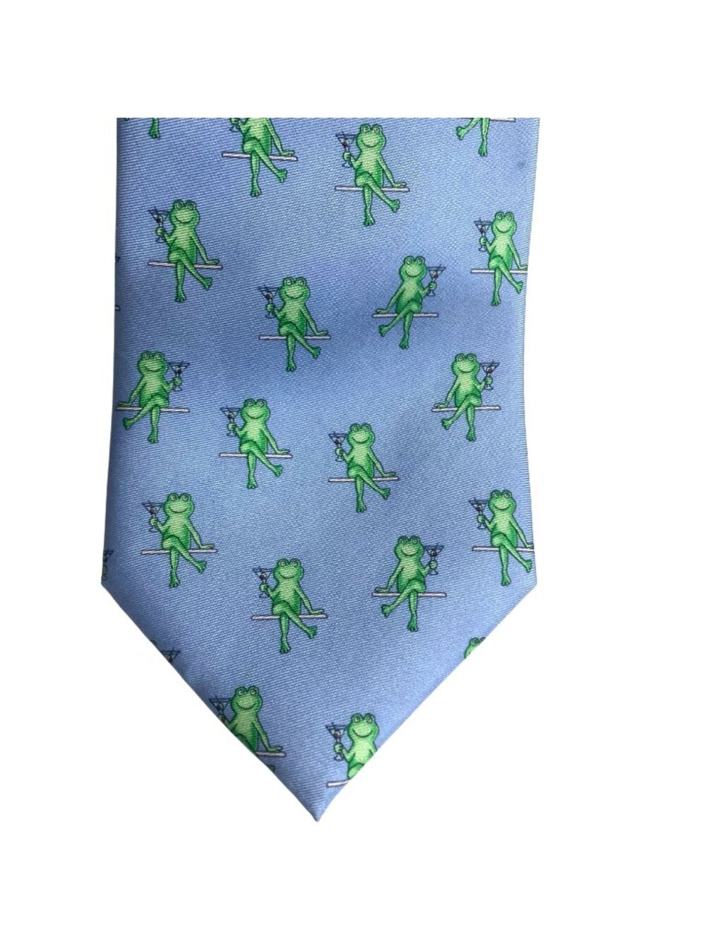 Toasting Frog Tie By Alynn Blue Green 100% Silk Frogs Cocktails Martinis Drinks
